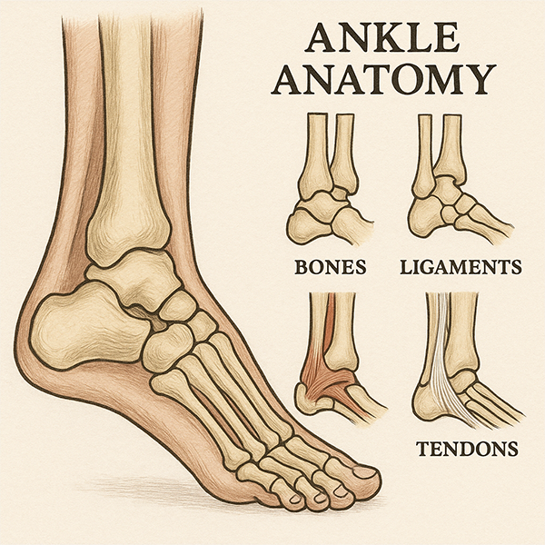 Ankle Anatomy Diagram showing ligaments and bones
