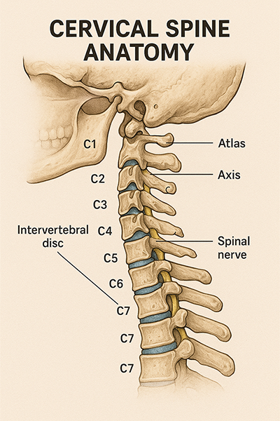 Cervical Spine Diagram showing vertebrae regions